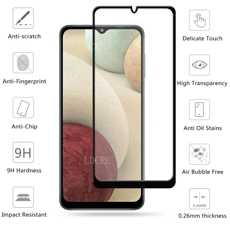 Protector de pantalla de vidrio templado para Samsung Galaxy A12, cristal templado de cobertura completa para c&aacute;mara de Samsung Galaxy M12 A12-1