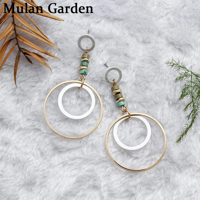 

New Creative Gold Color Circle Dangle Earrings Stone Silver Color Pendant Elegant Fashion Earrings for Women Jewelry Gifts