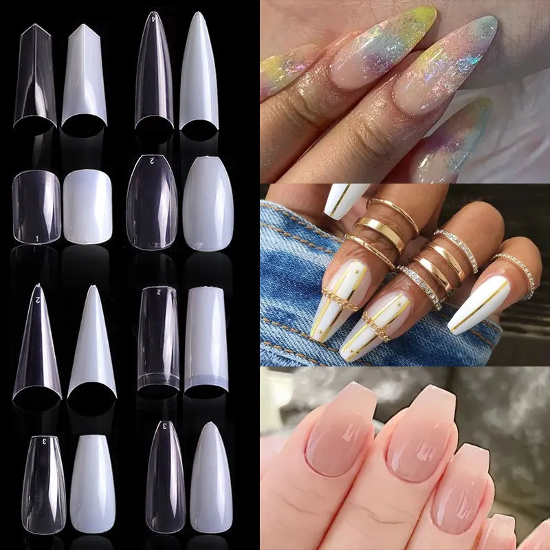 

500Pcs/Bag Full/Half Cover Clear And Natural Acrylic Stiletto Coffin False Nail Tips Capsules Decor French Manicure Fake Nails