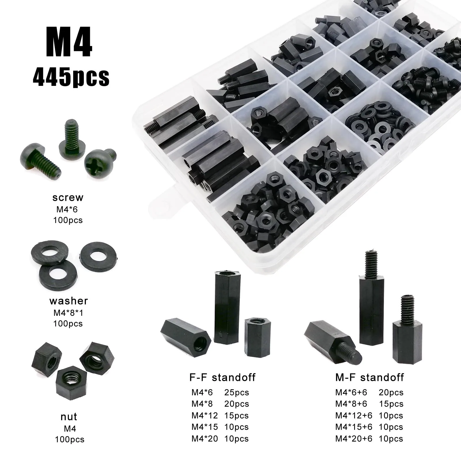 445/1300 шт./компл. M2 5 M3 M4 PCB Материнская плата черная пластиковая нейлоновая