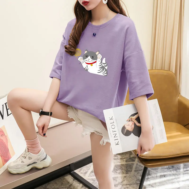 The new 2022 han edition cartoon printed t-shirts female easy leisure short-sleeved summer sweet girl half sleeve blouse