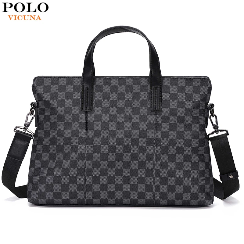 VICUNA POLO Brand Plaid Design Leather Men Briefcase Bag Fashion Soft Business Man Tote Handbag Dropshipping | Багаж и сумки