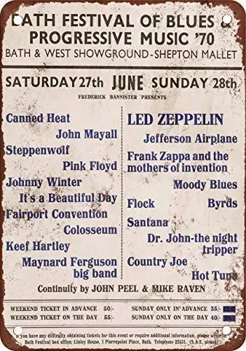 

Tin Sign Metal Tin Sign 8x12 Incheses 1970 Bath Festival Floyd Zappa Vintage Look Reproduction Decoration Iron Painting