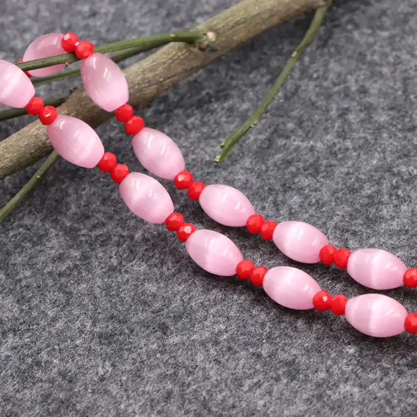 Ожерелье-чокер в стиле бохо для женщин колье из розового камня кошачий глаз с