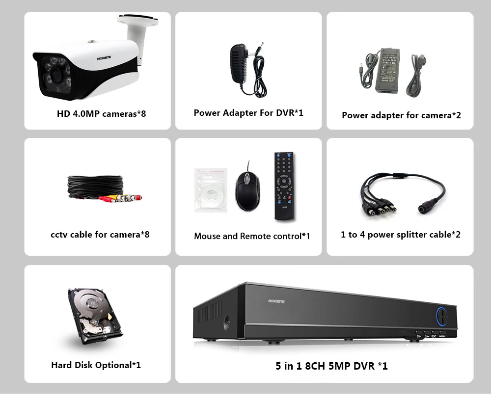 HKIXDISTE HD AHD 5MP DVR HD 2592P In/наружная система камер домашней безопасности 8CH CCTV видеонаблюдения DVR комплект AHD 4MP камера комплект