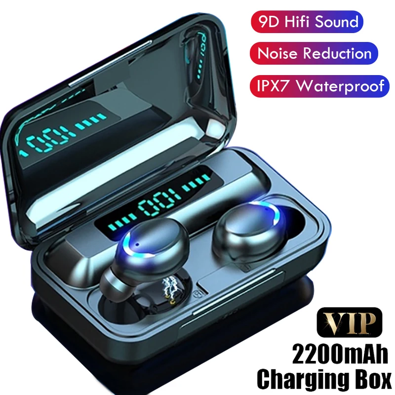 TWS Bluetooth Wireless Earphones 9D Stereo Earbuds Headphones IPX7 Waterproof Sports Headsets with Microphone and Charging Box |