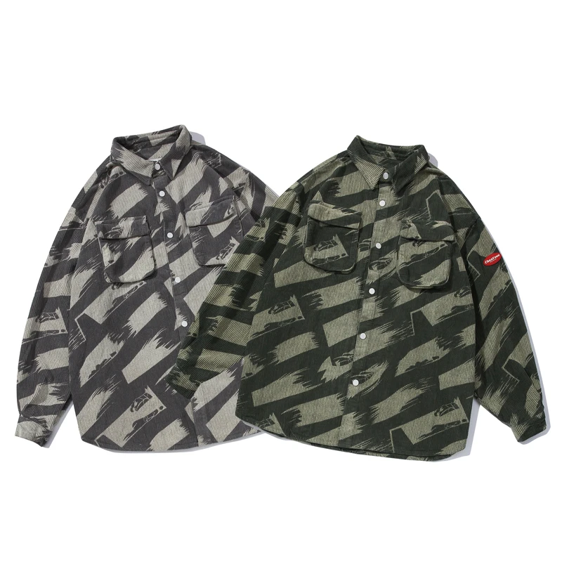 Мужские рубашки в стиле ретро хип-хоп вельветовые с длинным рукавом забавным