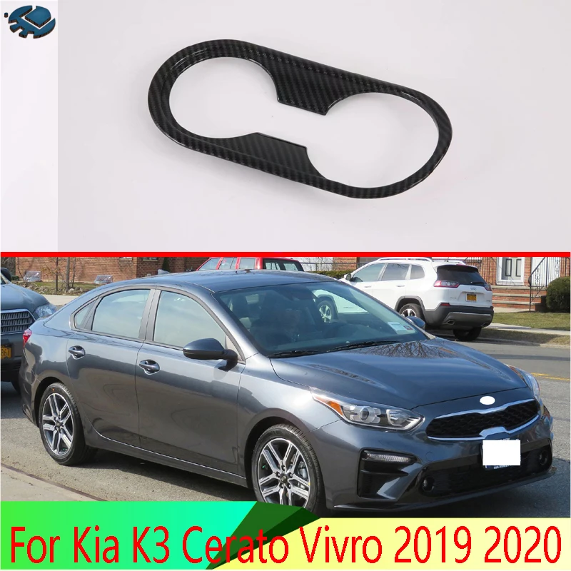 

For Kia K3 Cerato Vivro 2019 2020 Car Accessories Carbon Fiber Style Front Center Console Cup Drink Holder Cover Trim Bezel