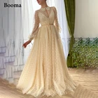Кремовое платье в горошек Booma, выпускное платье с длинными рукавами, кружевным воротником и вырезом-капелькой, бальное платье трапециевидной формы из тюля на пуговицах, вечерние платья