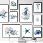 Постер на стену в скандинавском стиле, с Китом, акулой, морской звездой, раковиной, настенное искусство, картины и принты для гостиной, для детской комнаты