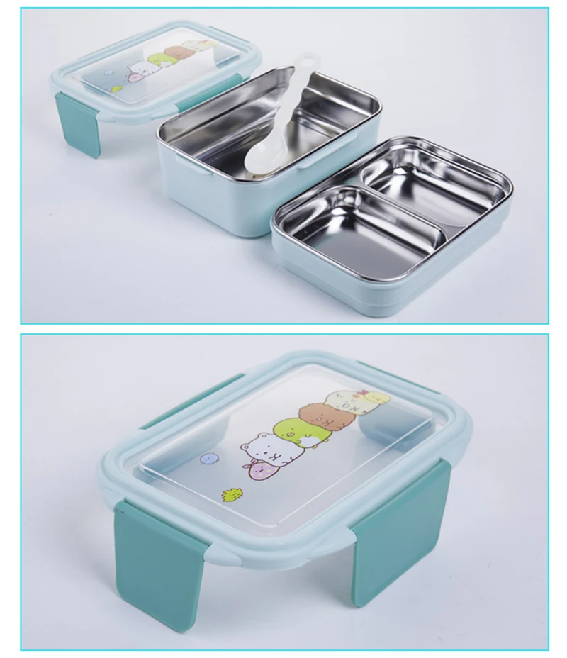 SHAI портативный для детей, для пикника, школы, Bento Box, коробка для обедов с мультипликацией, из нержавеющей стали, двухслойный контейнер для еды