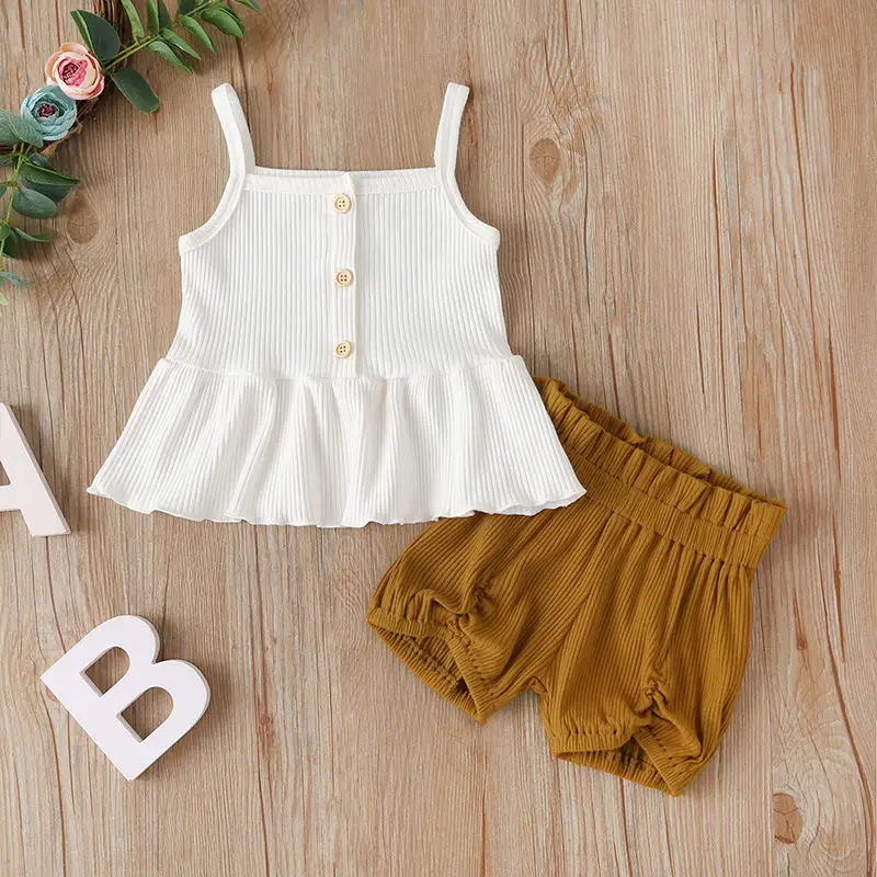 2020 летняя одежда для маленьких девочек вязаный топ без рукавов + короткие штаны с
