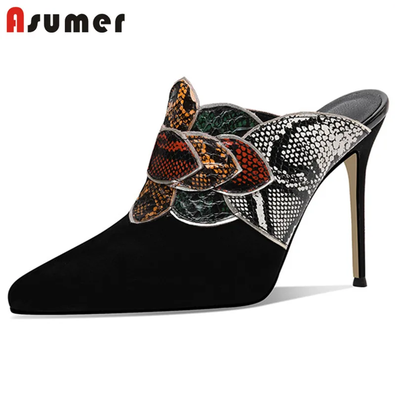 Asumer/2021 босоножки с открытой пяткой Женские туфли лодочки Замшевые на высоком