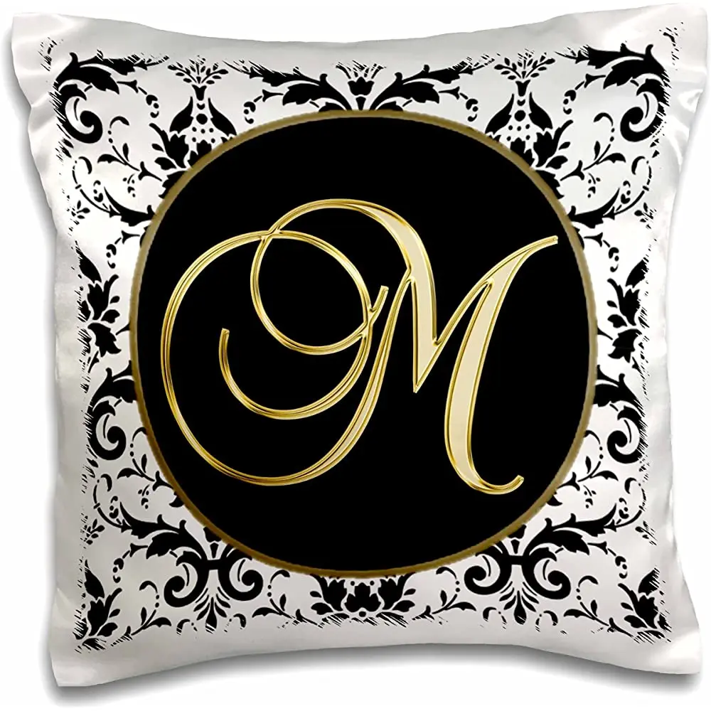 

Чехол для подушки 3dRose с изображением сценариев буквы O в черном, белом и золотом цвете, 16x16 дюймов