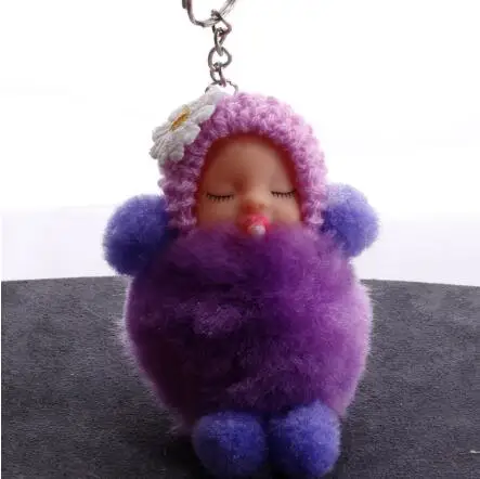 purple Спящая кукла брелок цветок помпон кролик мех мяч брелок пушистый автомобиль брелок porte clef мешок брелок - Цвет: purple