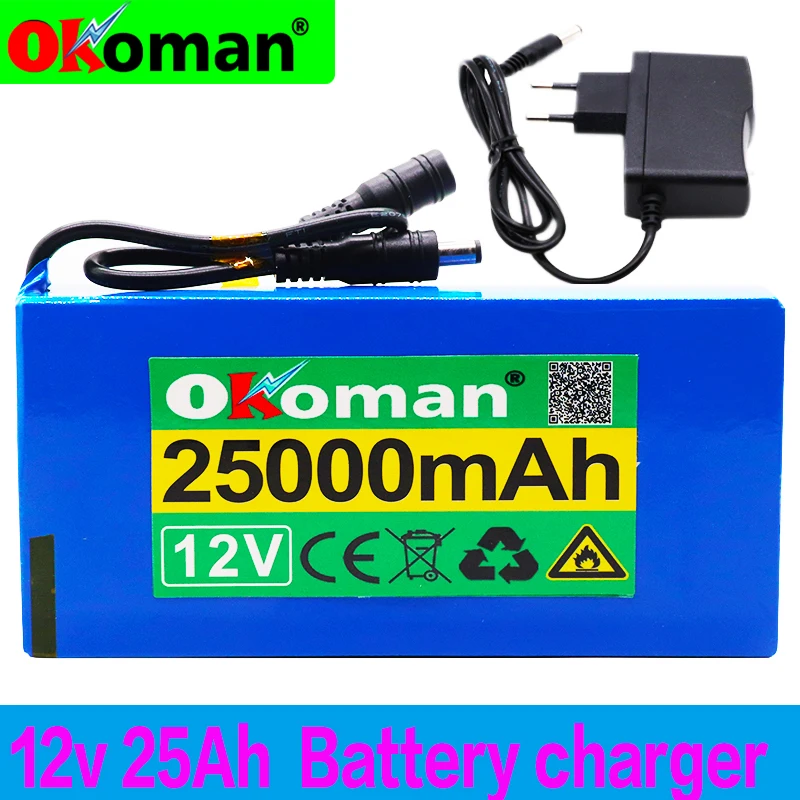 100% 12v 25000mAh Lithium-ion Rechargeable Battery High Capacity 12.6v 25Ah AC Power Charger With Charging Indicator + - купить по
