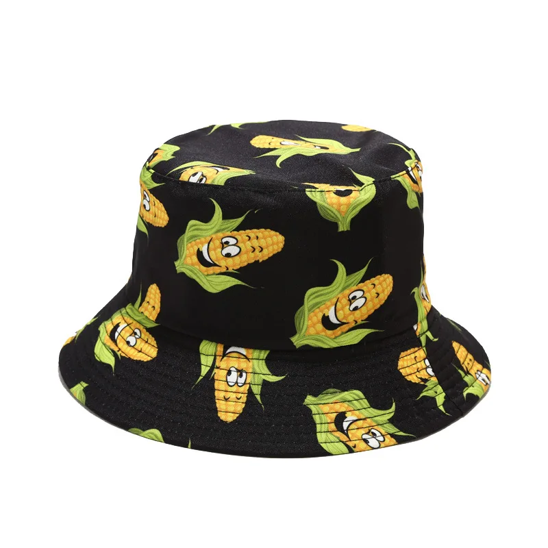 

2021 New Creative Printing Vegetable Pattern Bucket Hat Women Summer Outdoor Recreational Sunshade Cap Cotton 56-58cm Free Size