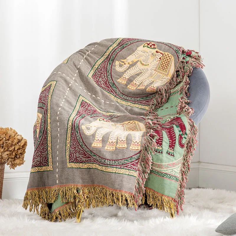 Экзотическое покрывало для дивана в национальном стиле со слоном хлопковое