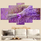 5 панельных фиолетовых цветов лаванды абстрактные холщовые постеры настенные картины искусство семейный Декор украшение гостиной