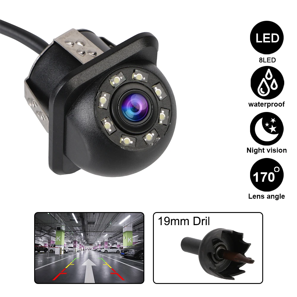 

12V Car Rear View Camera PDC Parking Assistance Backup Infrared Night Vision 8 LED 170° Wide Angle Monitoring Auto Accessories