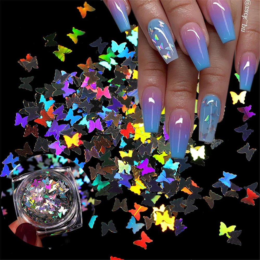 

Mirror Sparkly Butterfly Nail Sequins Paillette Mixed Colors Nail Holographics Glitter 3D Flakes Slices Spangle Art Accessories