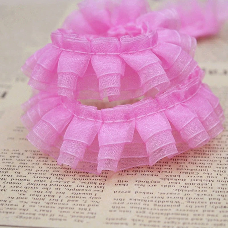 

30meters/lot 3D Organza Ruffled Lace Trim Pink Color Ribbons Lace for Doll Dress Wedding DIY Decoration Materials