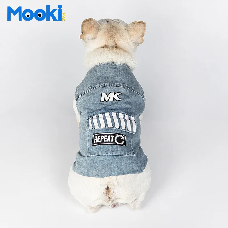 MOOKIPET одежда для кошек и собак модный джинсовый жилет с улыбкой Мопсов