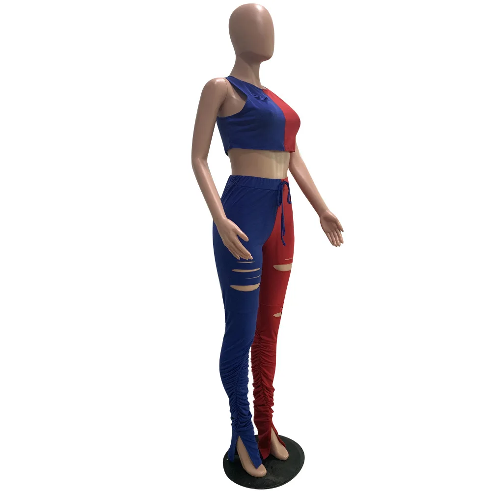 

Two Piece Outfits Tracksuit Women 2020 Popular Fashion Slim Women's Clothing Pleated Split Splicing Burnt Flower Micro Horn Set