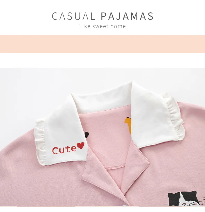 

2020 autumn new cotton pajamas women's cardigan lapel home service two-piece suit sleepwear pyjama femme coton pizama damska