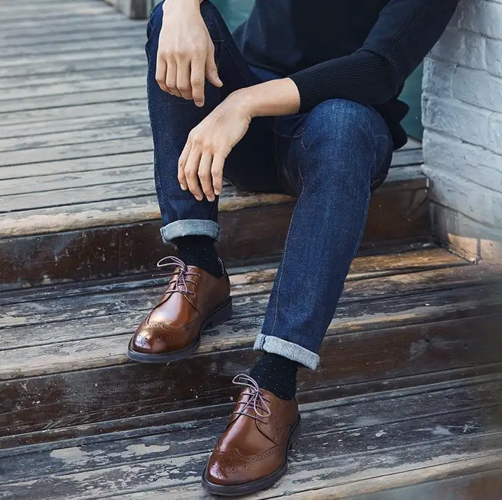 Xiaomi Qimian/мужские кожаные туфли-Дерби в деловом стиле в британском стиле; остроконечные кожаные туфли; Мужские броги