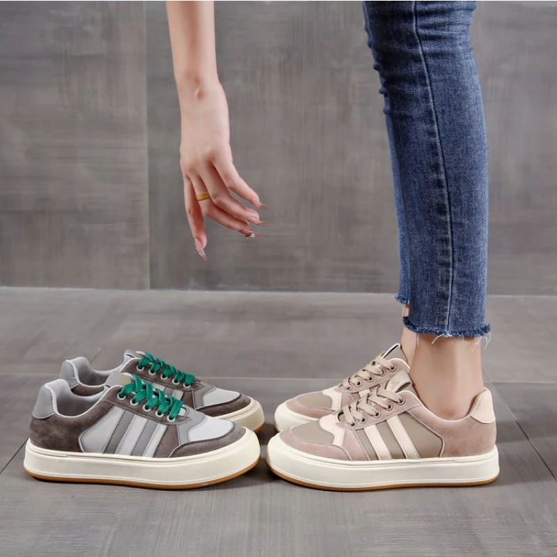 

2021 New Spring Lace-up White Shoes Woman PU Leather Solid Color Female Shoes Casual Women Shoes Sneakers