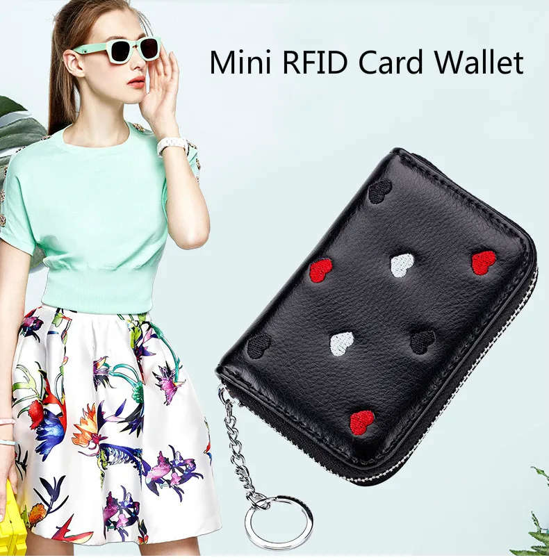 Bisi Goro/вышитым сердцем леди RFID Органы Чехол-портмоне с отделением для карт сканер-доказательство SD карты мульти-функциональный натуральная кожа мини кошелек для монет