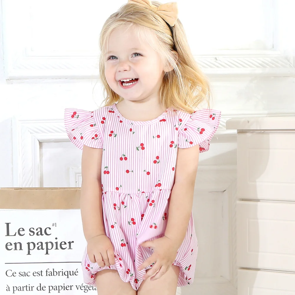 Комбинезон для маленьких девочек с принтом вишни Триангуляционные штаны Летняя