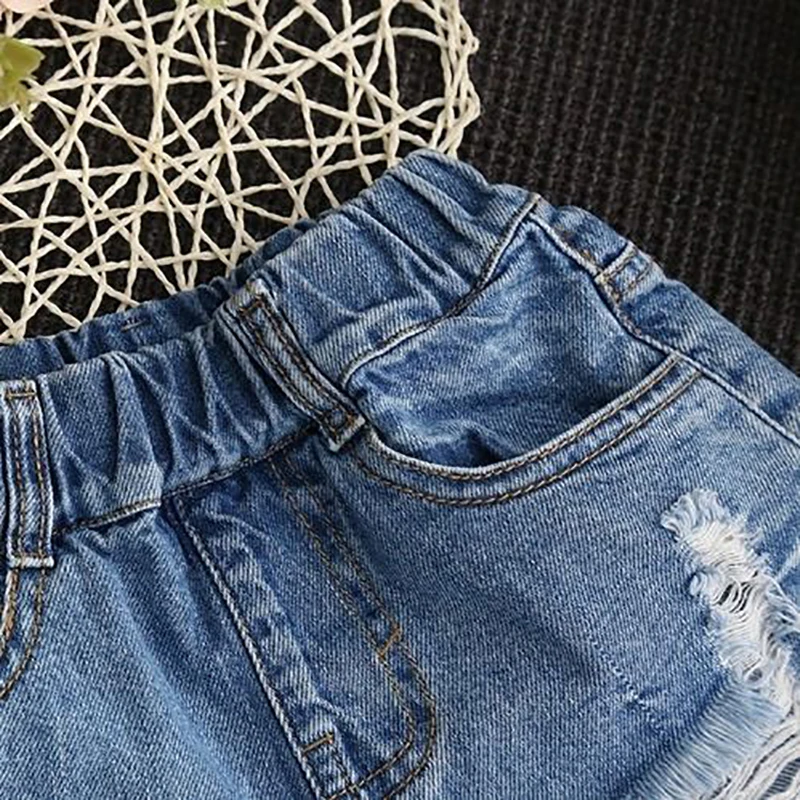 Girls Denim Shorts 2021 Summer Fashion Hole Stylish Cosume Pants Casual Children Jeans For 2-10 years Old Kids | Мать и ребенок