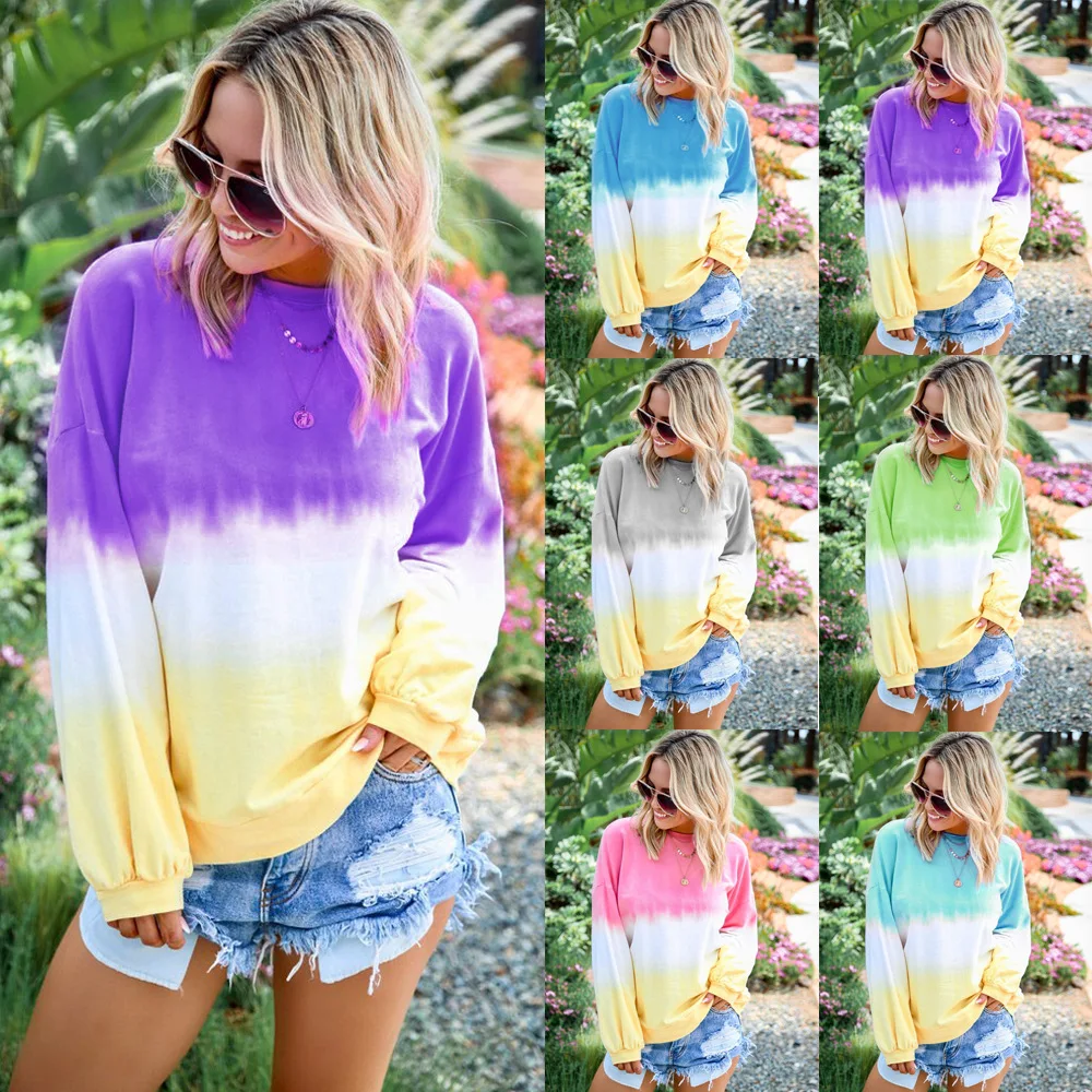 Activewear Tops Long Sleeves Women Crop Top Gym Yoga Shirt Graduated Color Rainbow Tshirt Sport Sweatshirt Plus Size | Спорт и