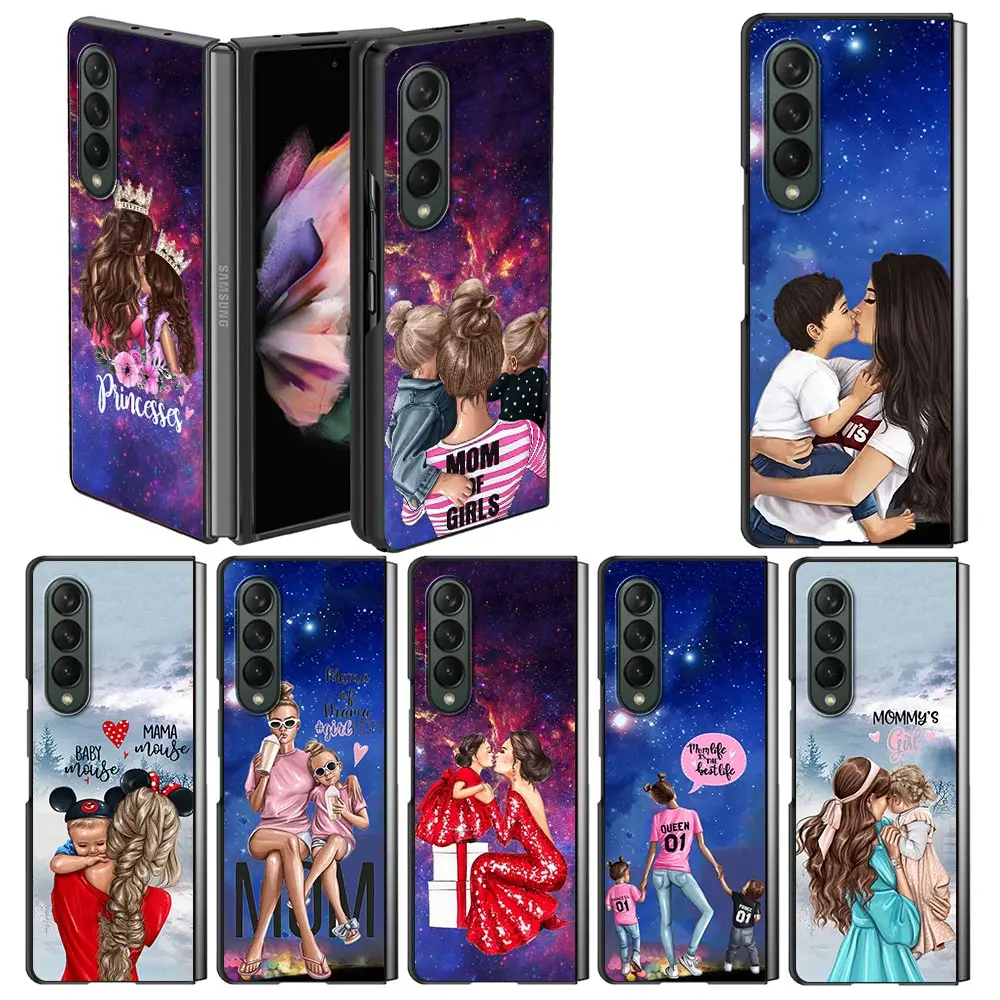 

Case For Samsung Galaxy Z Fold 3 Black Hard Phone Cover Z Fold3 5G Shockproof Bumper ZFold 3 Shell Fundas Super Mon And Boy Girl