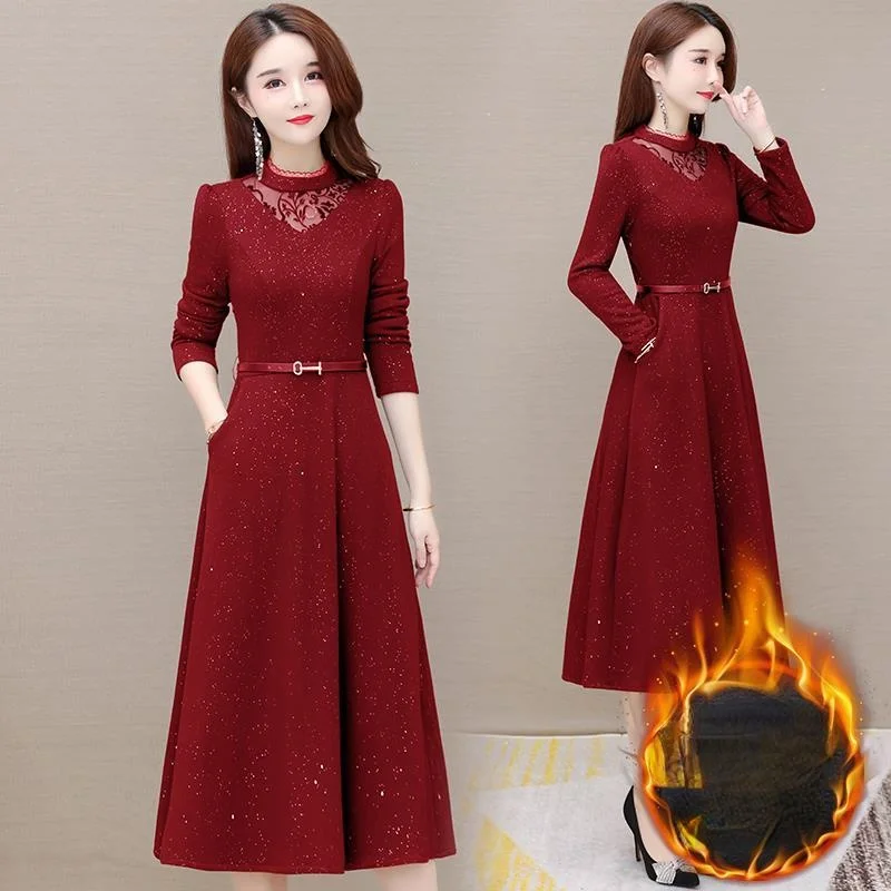 

Женское длинное платье с длинным рукавом, размеры до 4XL