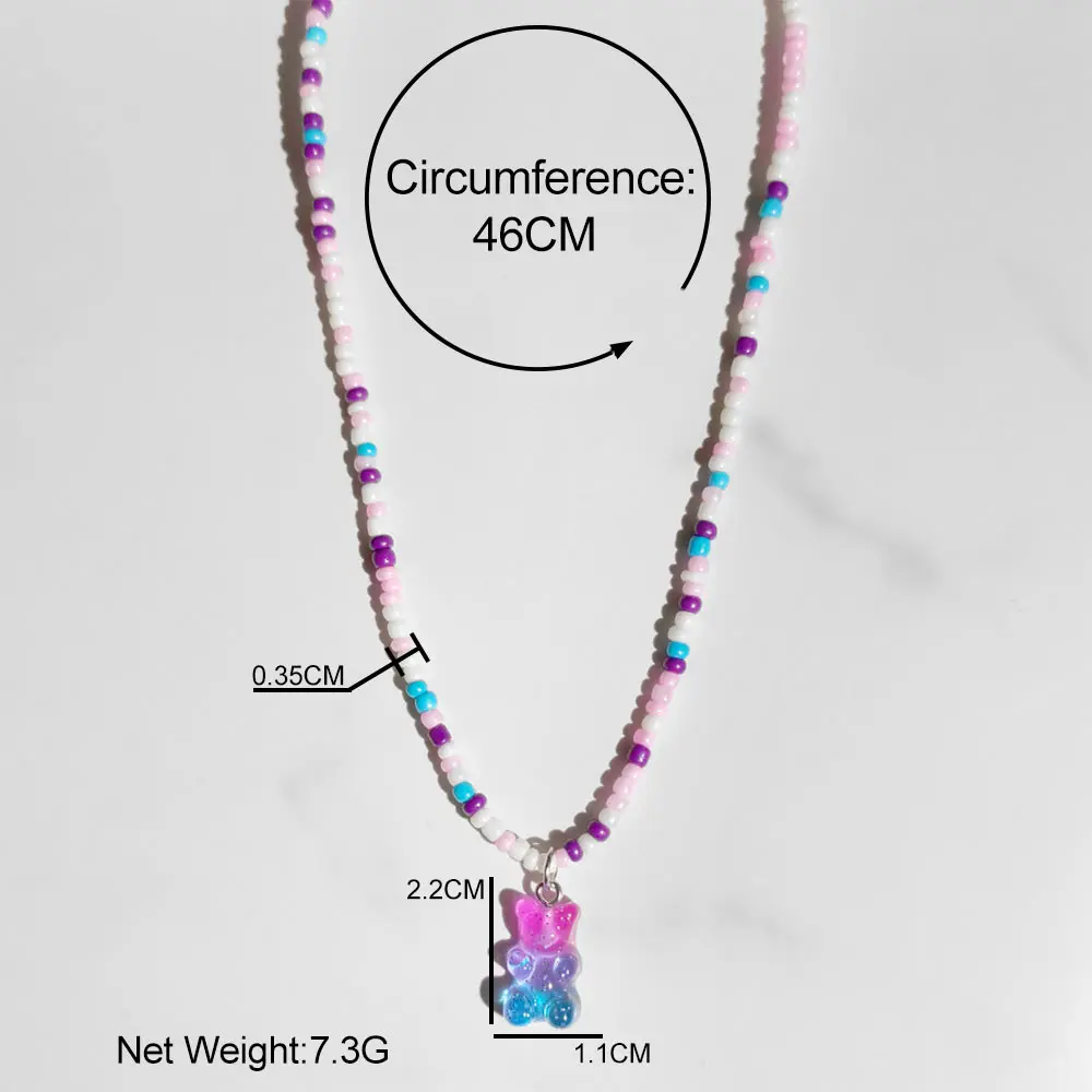 Новое корейское ожерелье с подвеской в виде мишки из жевательного бисера для
