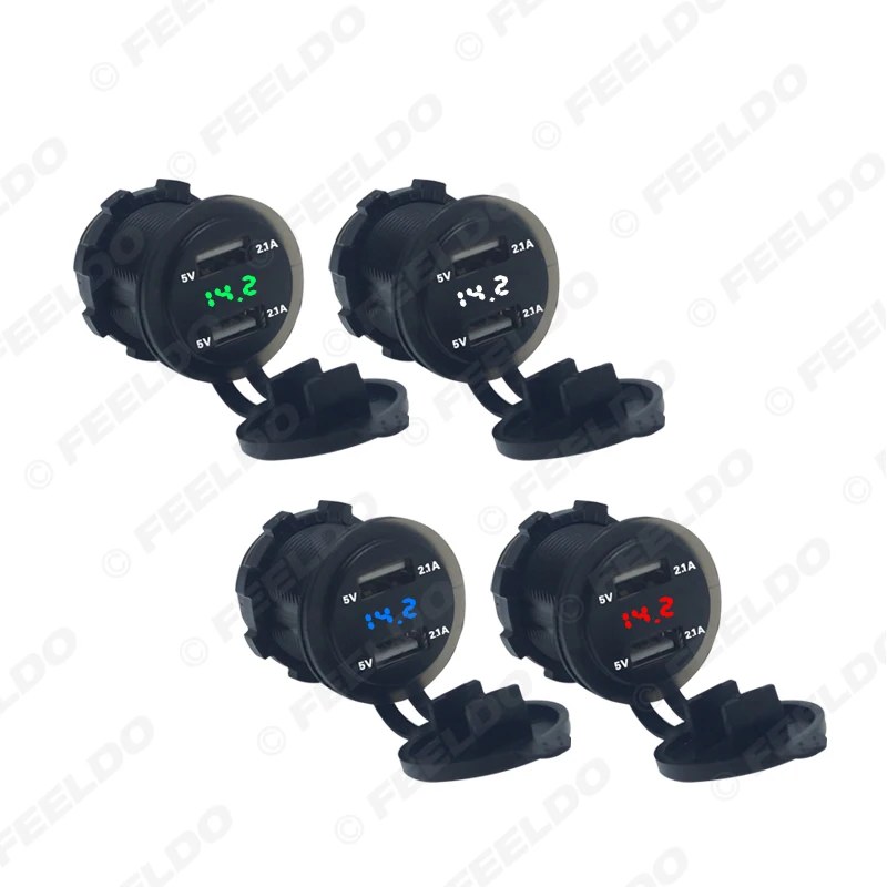

FEELDO Car 2.1A/2.1A Dual USB Power Charger Socket Adapter Auto Cigarette Lighter with LED Digital Display Voltmeter #HQ6139