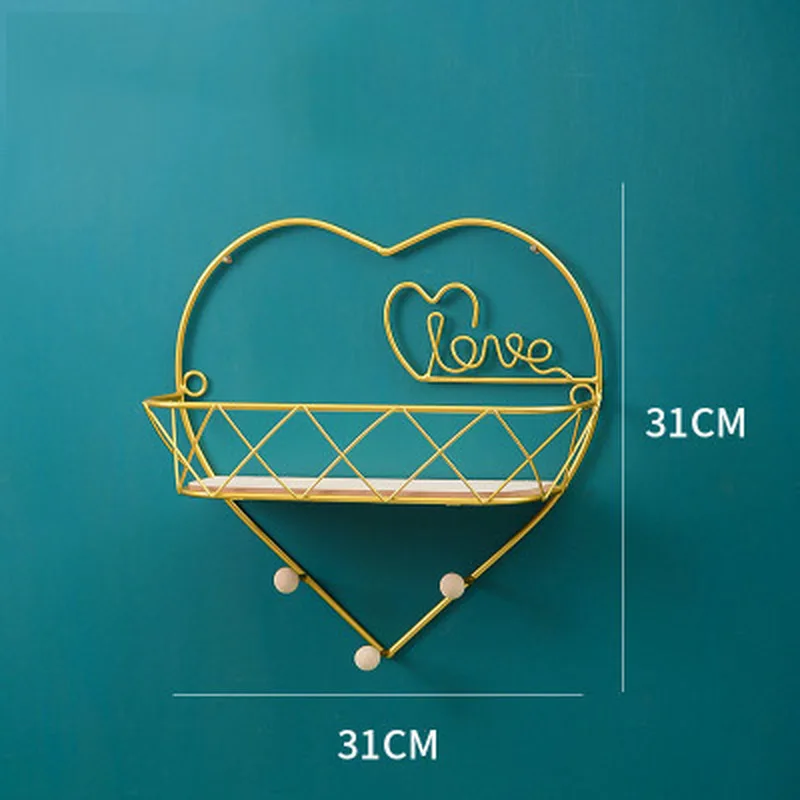 

Gold Wall-mounted Storage Holders Decorative Hooks Nordic Shelves Iron Key Coat Hanging Rack Organizer Living Room Decorative