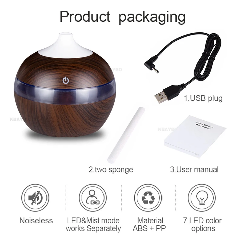 

300ML USB Aroma Essential Oil Diffuser Ultrasonic Cool Mist Humidifier Air Purifier 7 Color Change LED Night light for Home