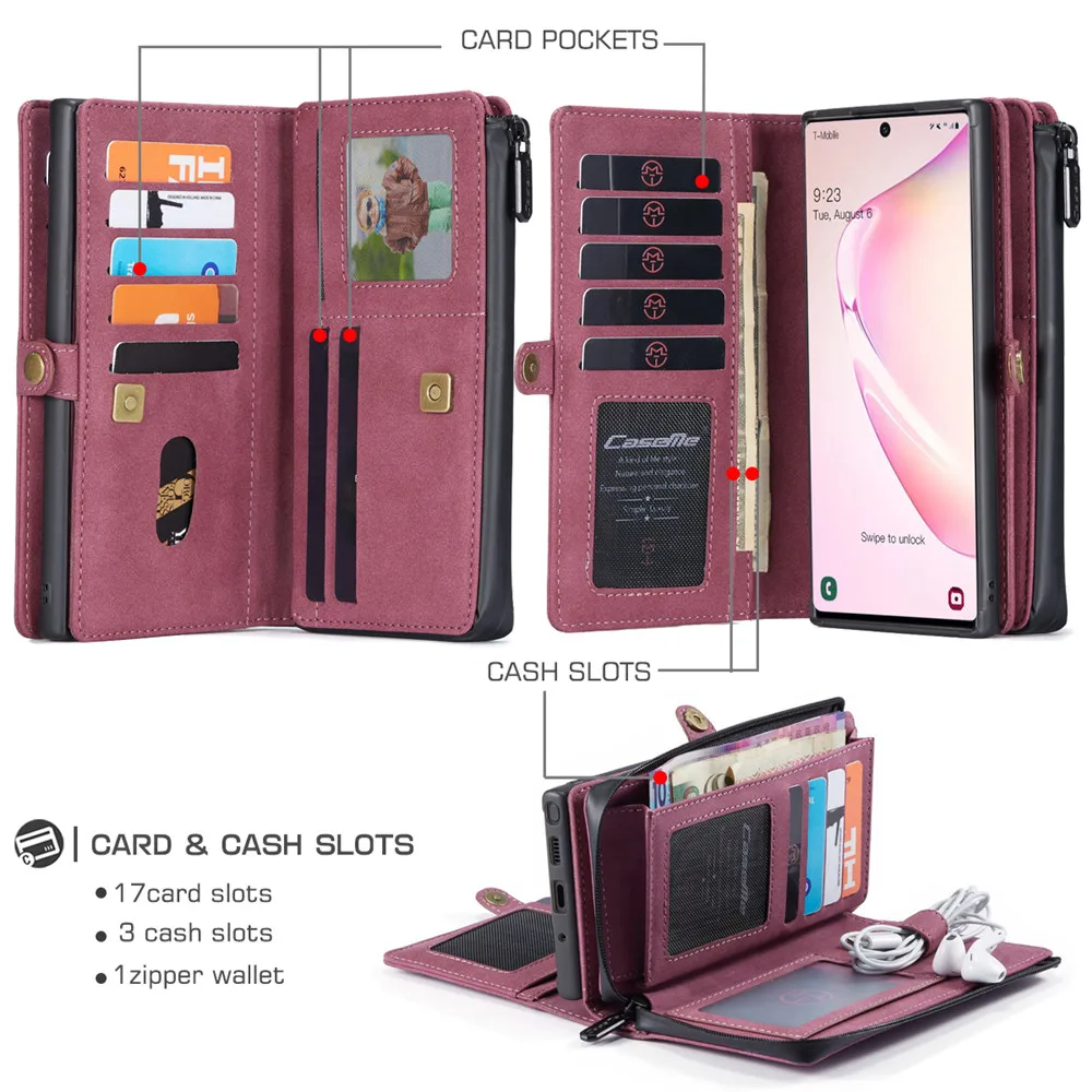 

CaseMe Leather Wallet Magnetic Detachable Cover Case Zip Functional For Samsung Galaxy S20 Ultra A71 A51 Note 20 Ultra 10 Plus
