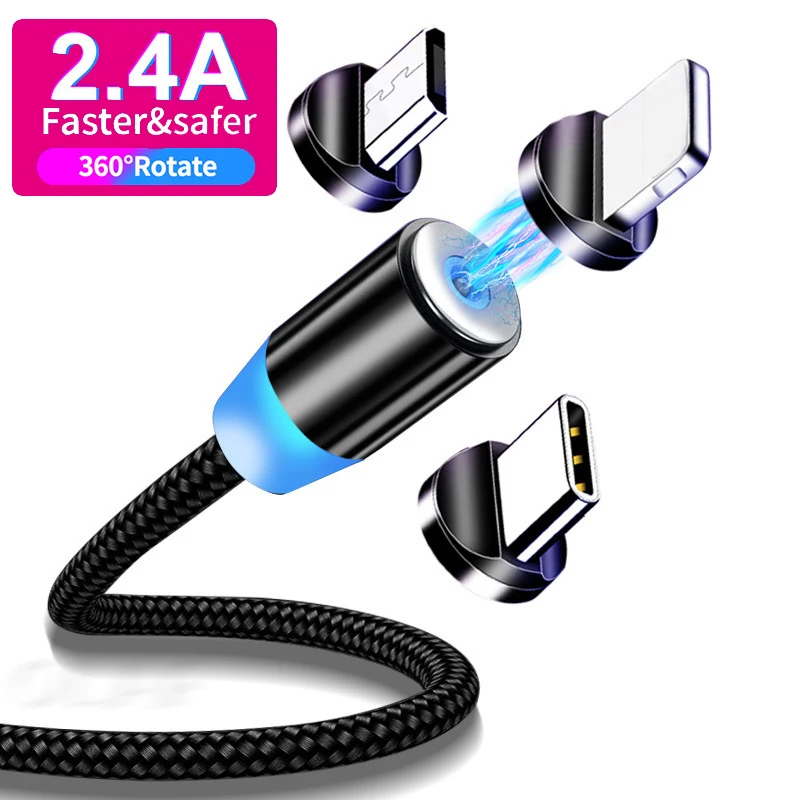 

Type-C Micro-USB Lighting To USBA Magnetic Cable 2.4A 360 Rotation Charging Data Cord Wire for Android IOS IPhone Samsung Xiaomi