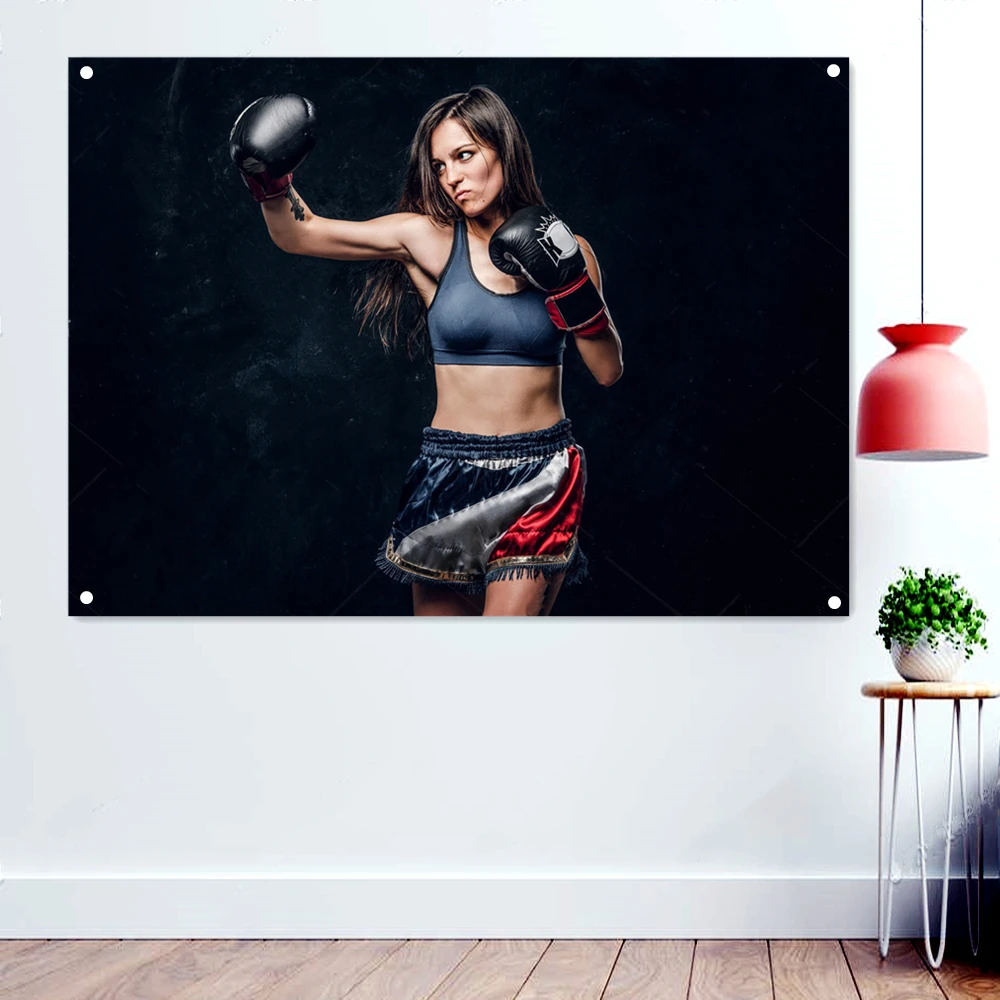 

Fighting Posture of Beautiful Boxer Wallpaper Wall Art Gym Decoration Fight Sports Banner Flag Tapestry Workout Poster Sticker
