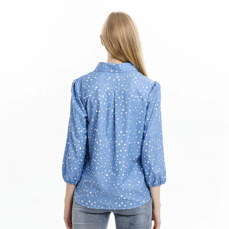 

Elegant Casual Lanterm Sleeved Shirt Women Soft Printing Polka Dot Top Famale Blouse v-neck Roupas Feminina Plus Size