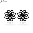 Серьги-гвоздики женские из нержавеющей стали, в богемном стиле, с изображением цветка, черного цвета, индийская мандала, 2020
