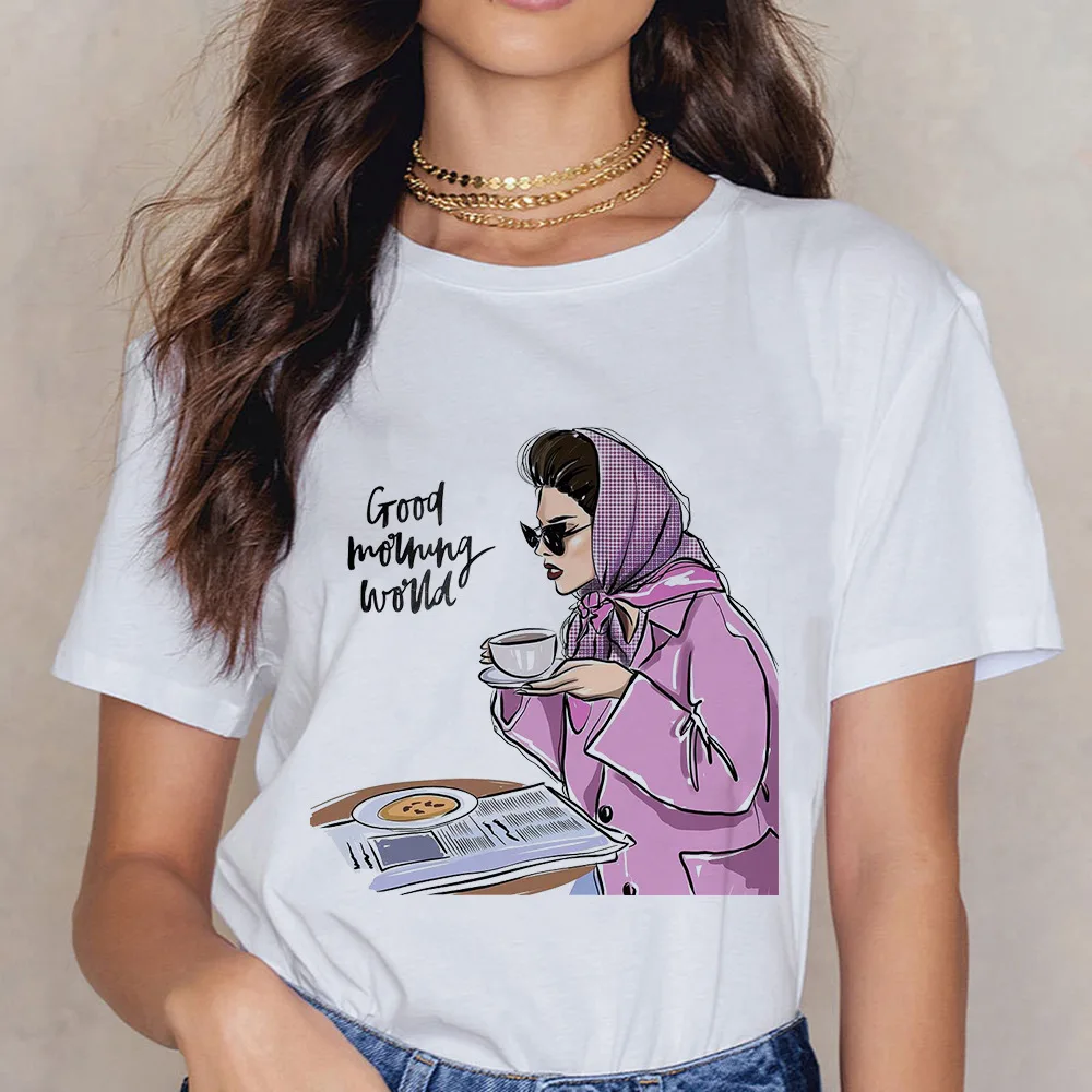 

COFFEE Female Black T-shirt New Arrival Funny VOGUE T Shirts Women Streetwear Polyester Tee Shirt Plus Size Woman Clothes