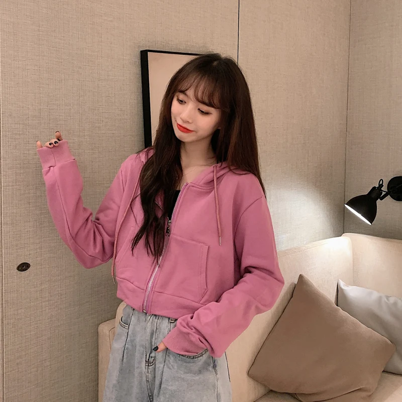 Толстовка Женская Осенняя однотонная на молнии со шляпой