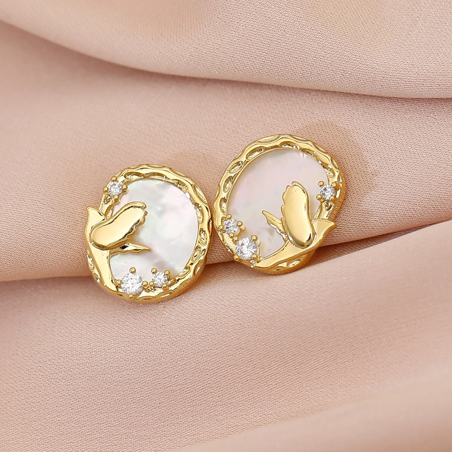 

Minimalist Mother Of Shell Zircon Earrings W/S925 Silver Ear Needle Stud Earrings14k Brass Gold Filled Jewelry for Women HYACINT