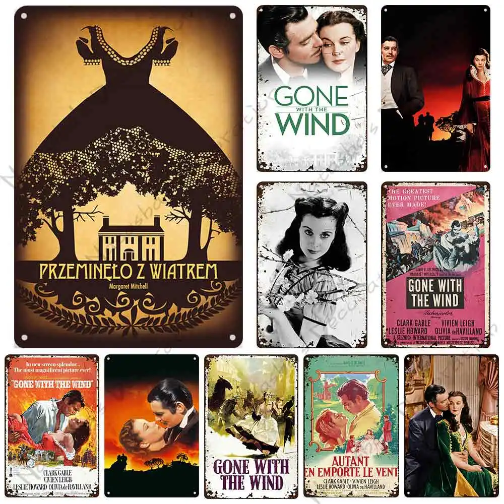 

Gone With The Wind Classic Movie Metal Poster Man Cave Garage Vintage Metal Plate Rusty Wall Plate Metal Plaque Industrial Decor